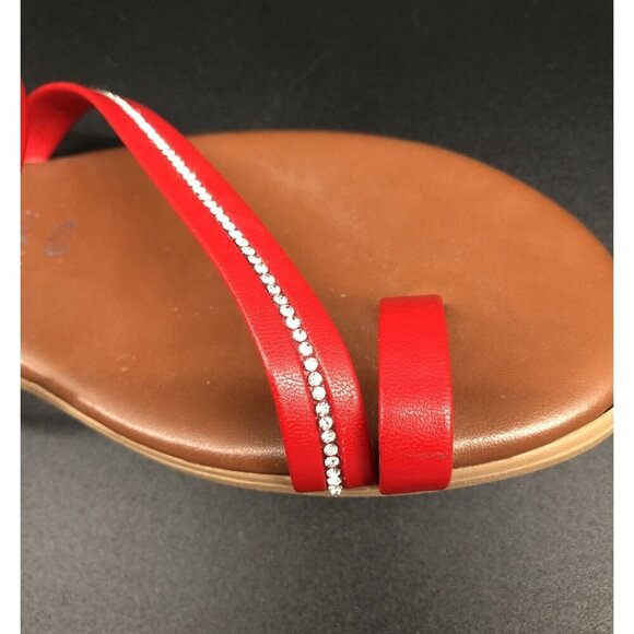 Toscanella Women's Slip-On Flat Sandals Size 6.5 Red Rhinestone Straps Summer - Picture 8 of 8